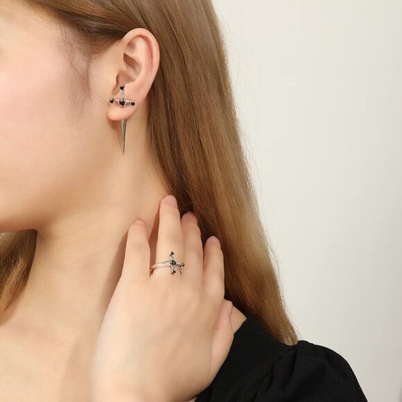 Gothic Sword Earrings for Men Women Silver Retro Dangle Cross Jewelry - Picture 3 of 9